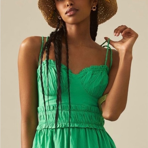 By Anthropologie Kelly Green Corset Strappy Cross-Back Midi Dress Large - Picture 4 of 4